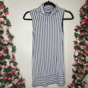 Coin 1804 Black/White Striped Turtleneck Sleeveless Blouse Women’s XS